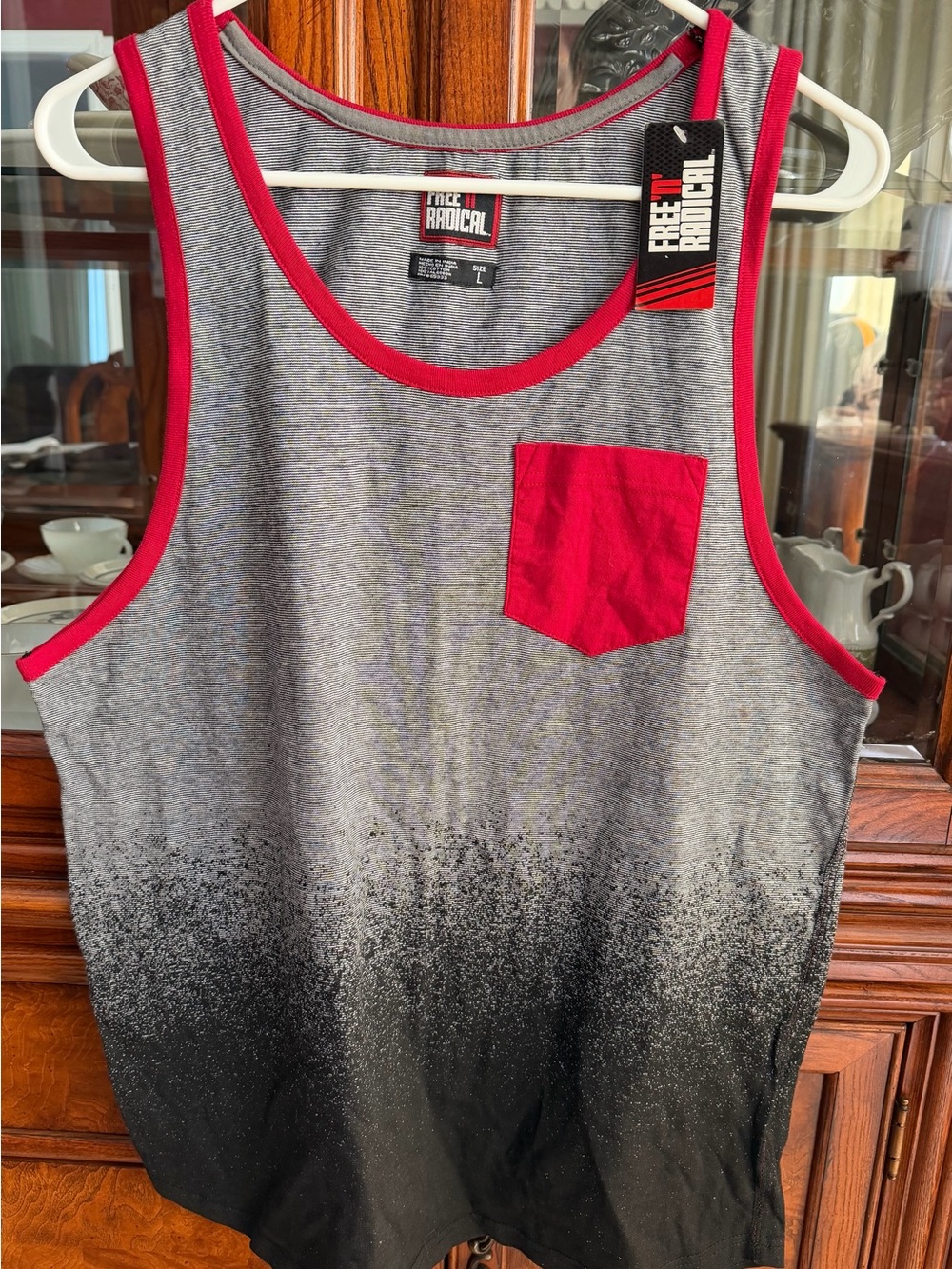 Men’s Gray & Red Pocket Tank Top